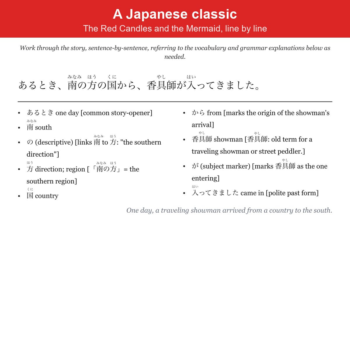 Inside the issue: The Red Candles and the Mermaid, Part 4, line by line with furigana and notes