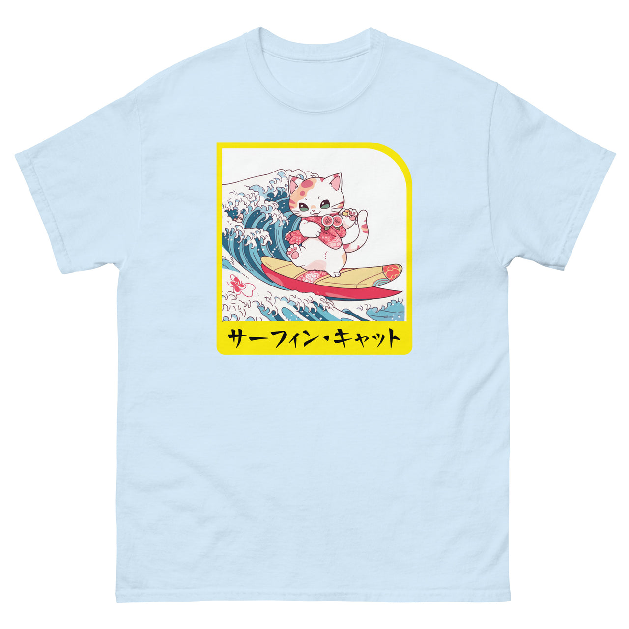Hang Ten Kitty - Surfing Cat in Japanese Short-Sleeve Unisex T-Shirt