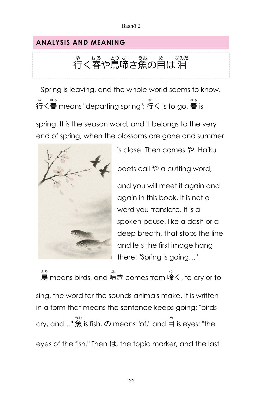 Analysis and meaning, page 23 of Learn Japanese through Haiku: Further Journeys with Bashō