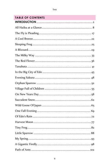 Contents, page 7 of Learn Japanese through Haiku: Kobayashi Issa