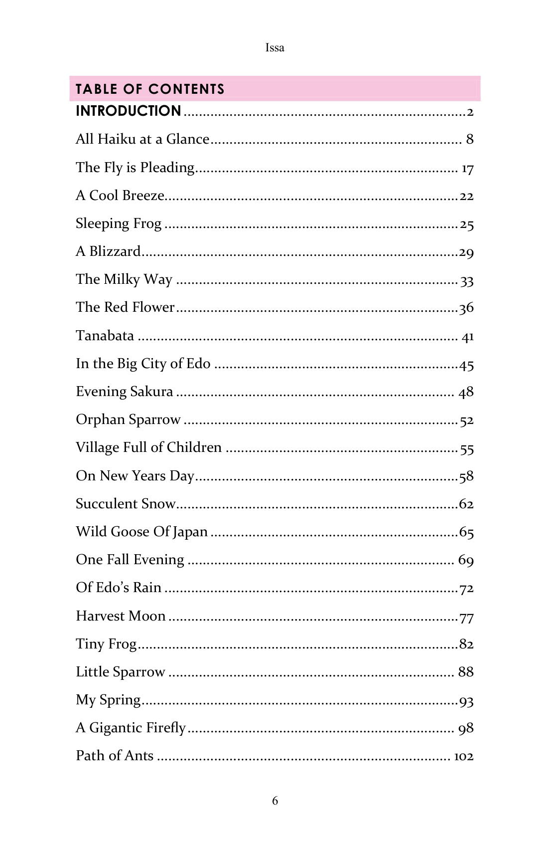 Contents, page 7 of Learn Japanese through Haiku: Kobayashi Issa