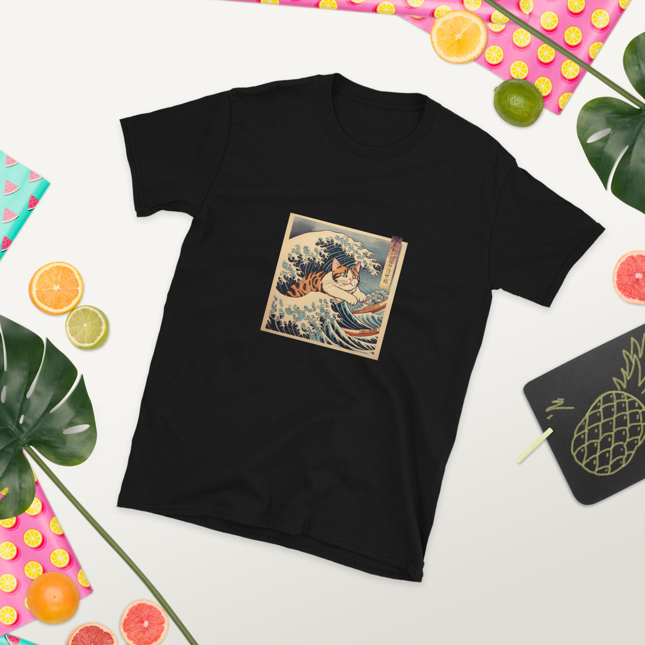 Riding the Wave - Ukiyo-e Cat Art T-Shirt