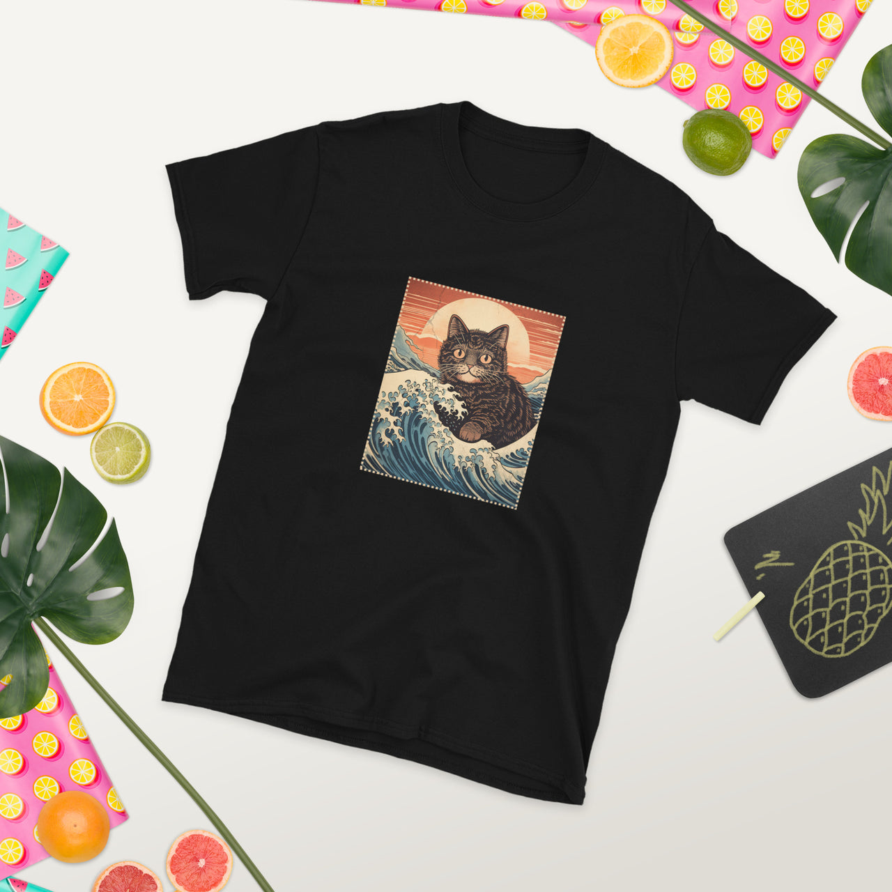 Ukiyo-e Cat Rides the Wave T-Shirt