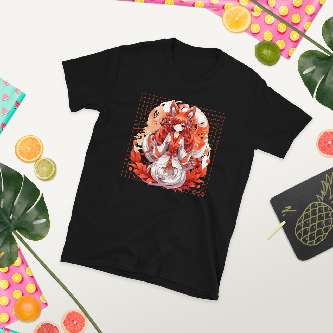 Kitsune Girl Anime: Swirling Leaves T-Shirt