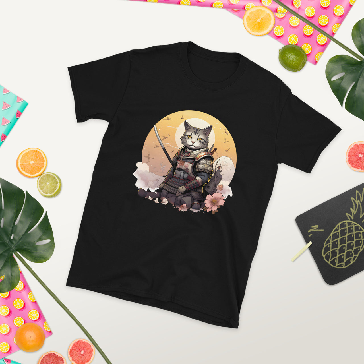 Japanese Samurai Cat Kawaii Manga Neko T-Shirt