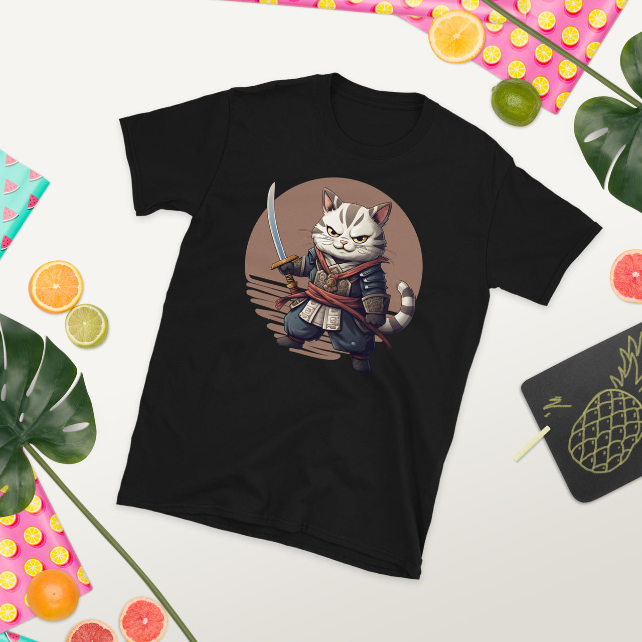 Kawaii Japanese Samurai Cat Stare T-Shirt
