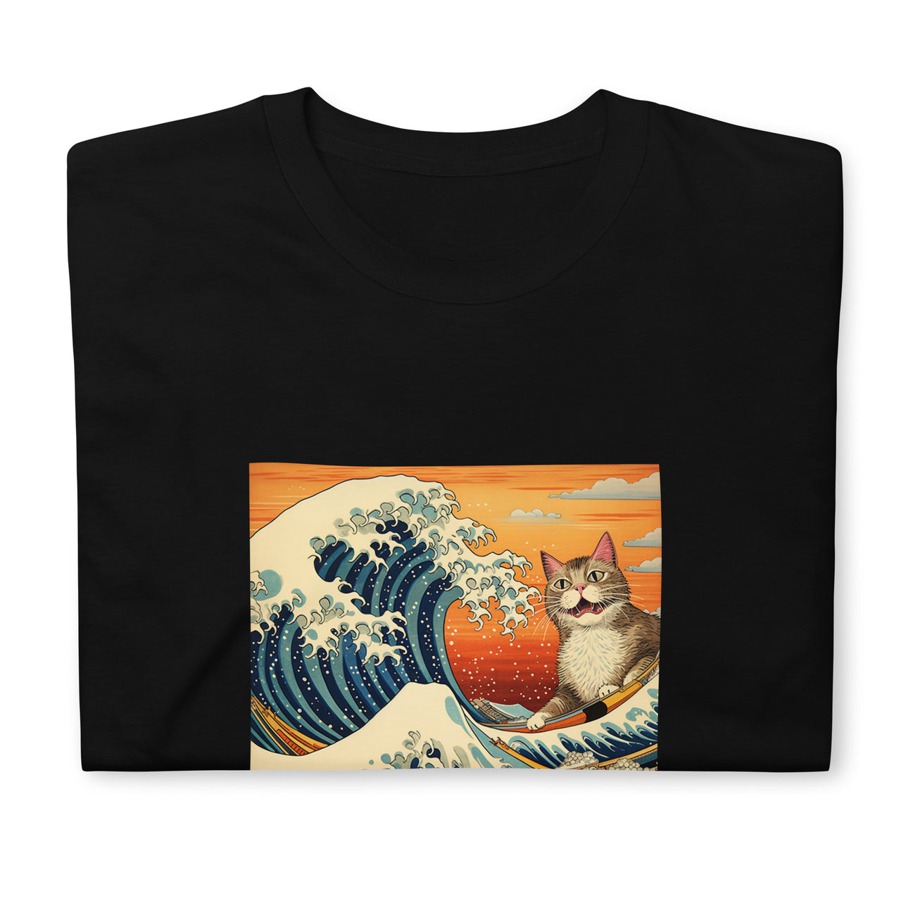 Meowing Edo Cat Ukiyo-e Surfer T-Shirt