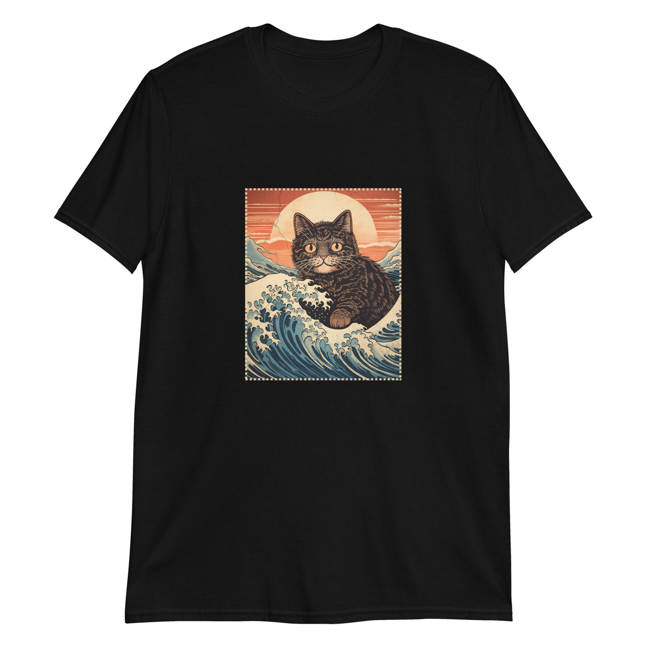 Ukiyo-e Cat Rides the Wave T-Shirt