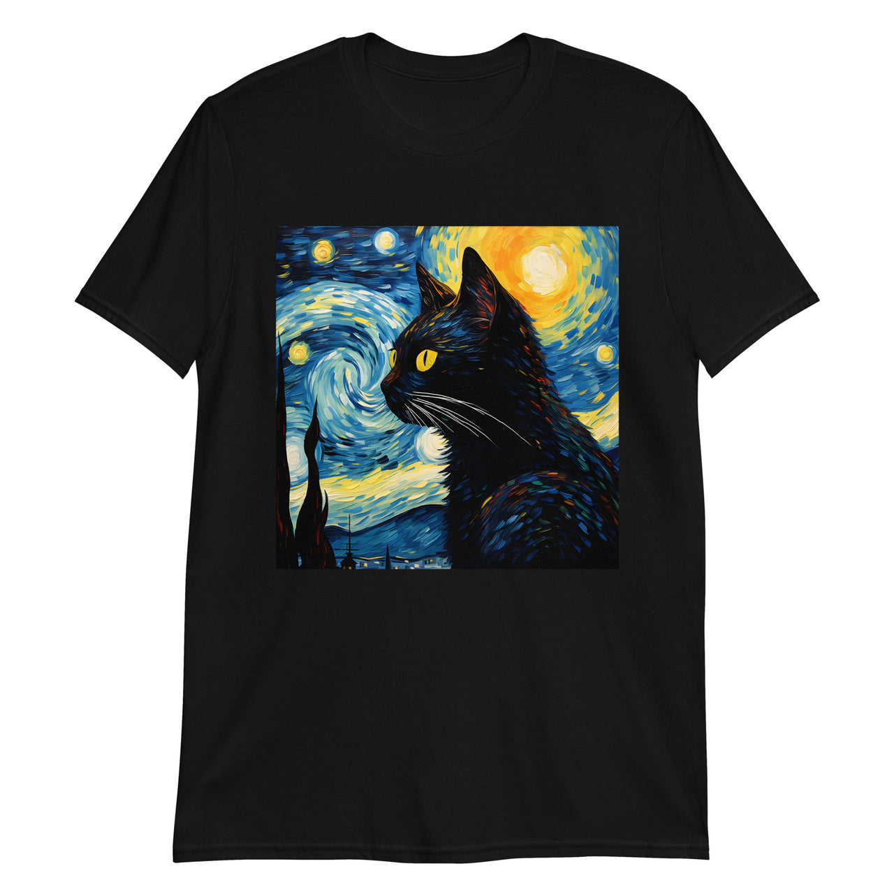 A Starry Black Cat Night Van Gogh T-Shirt