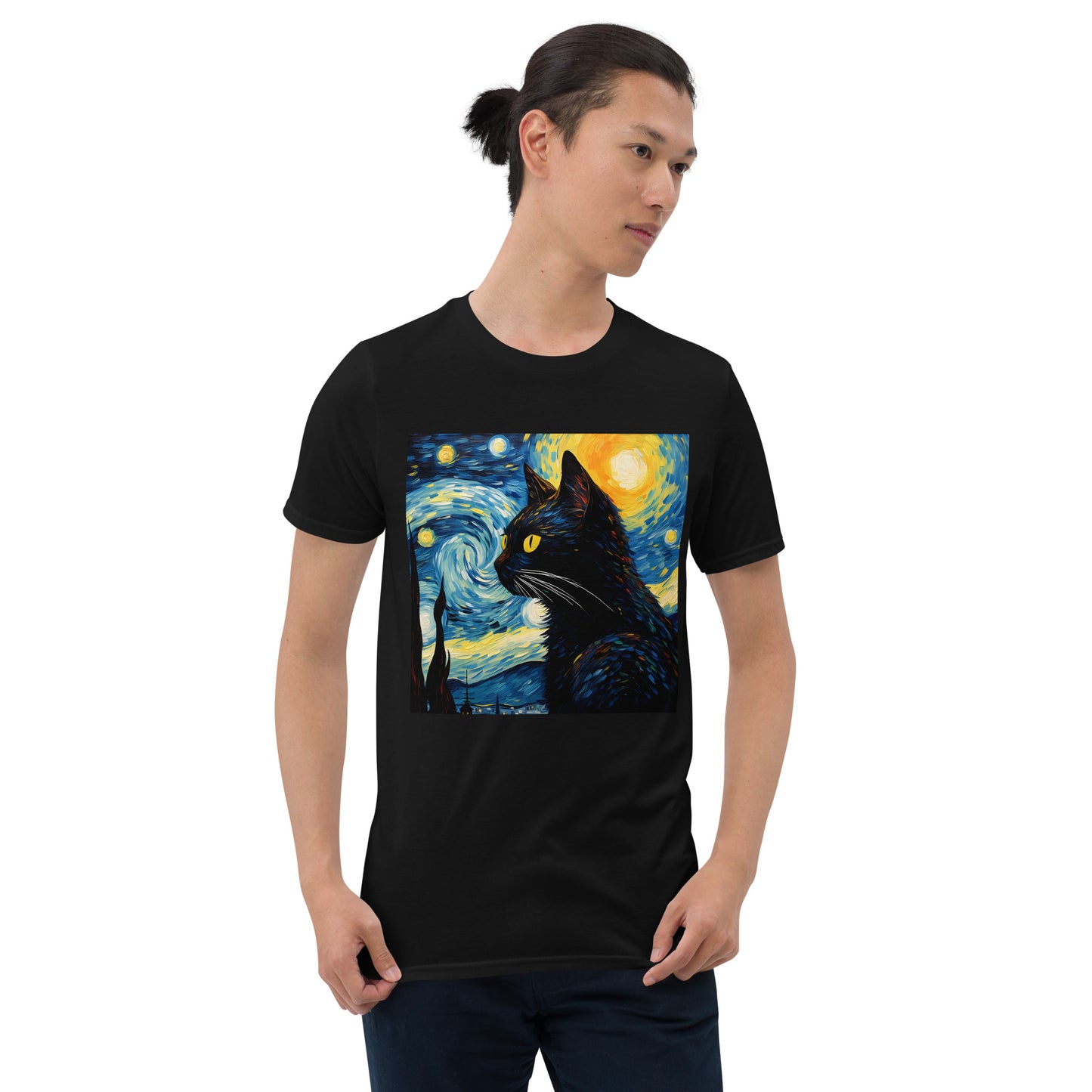 A Starry Black Cat Night Van Gogh T-Shirt