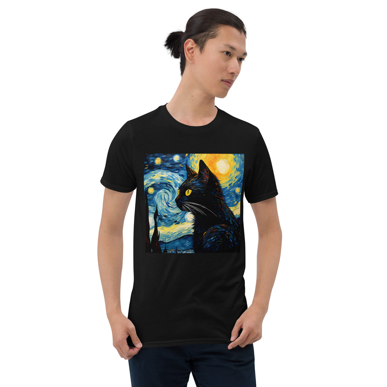 A Starry Black Cat Night Van Gogh T-Shirt