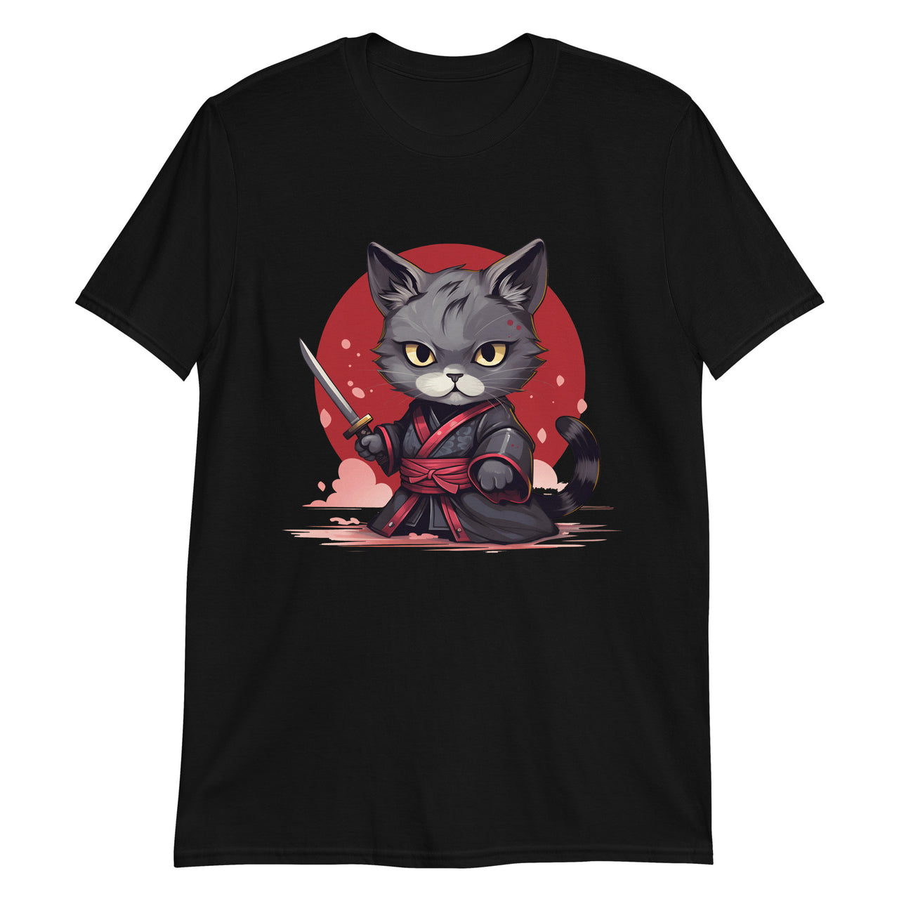 Katana Pose: Cartoon Warrior Cat T-Shirt