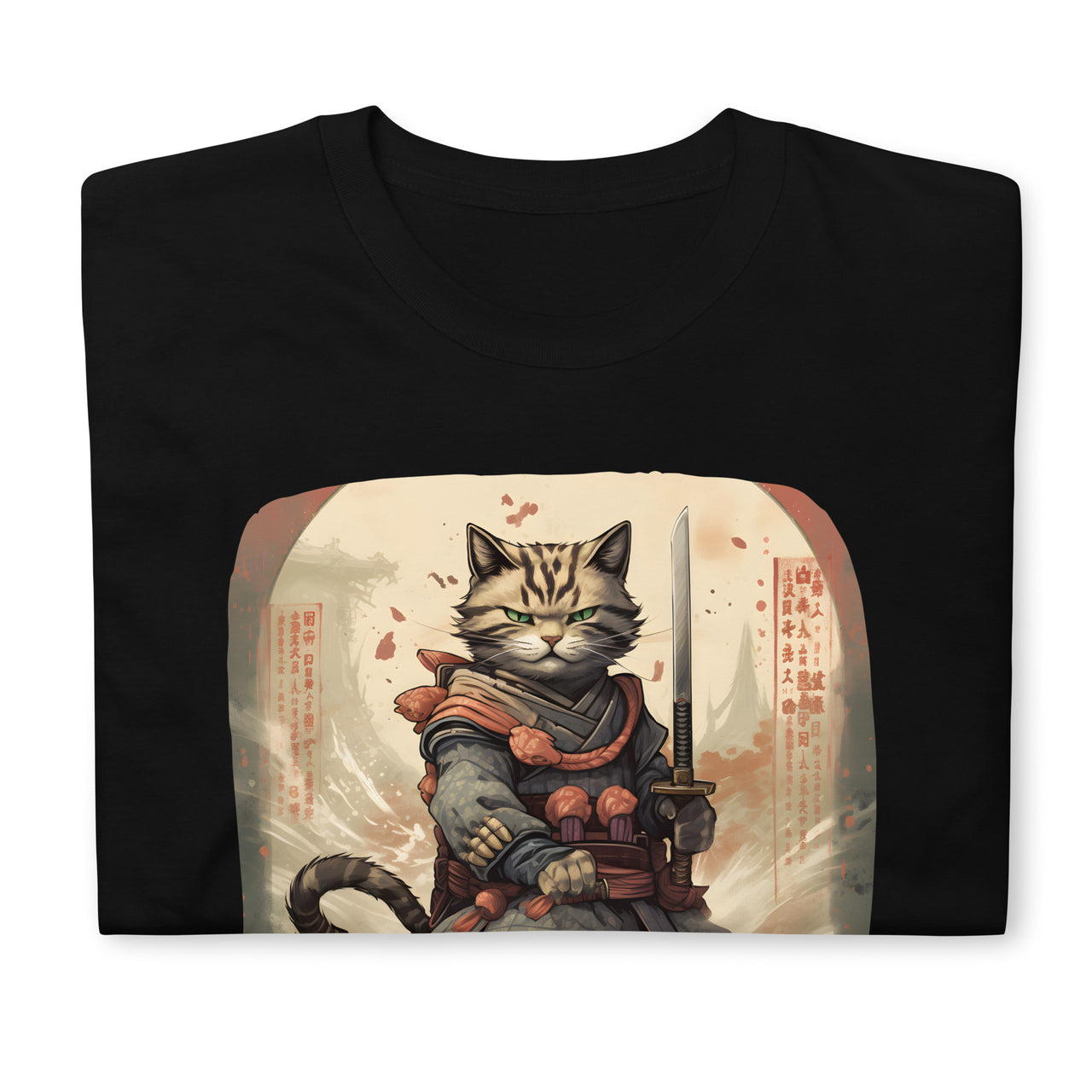 Sumi-e Samurai Japanese Cat Standoff T-Shirt