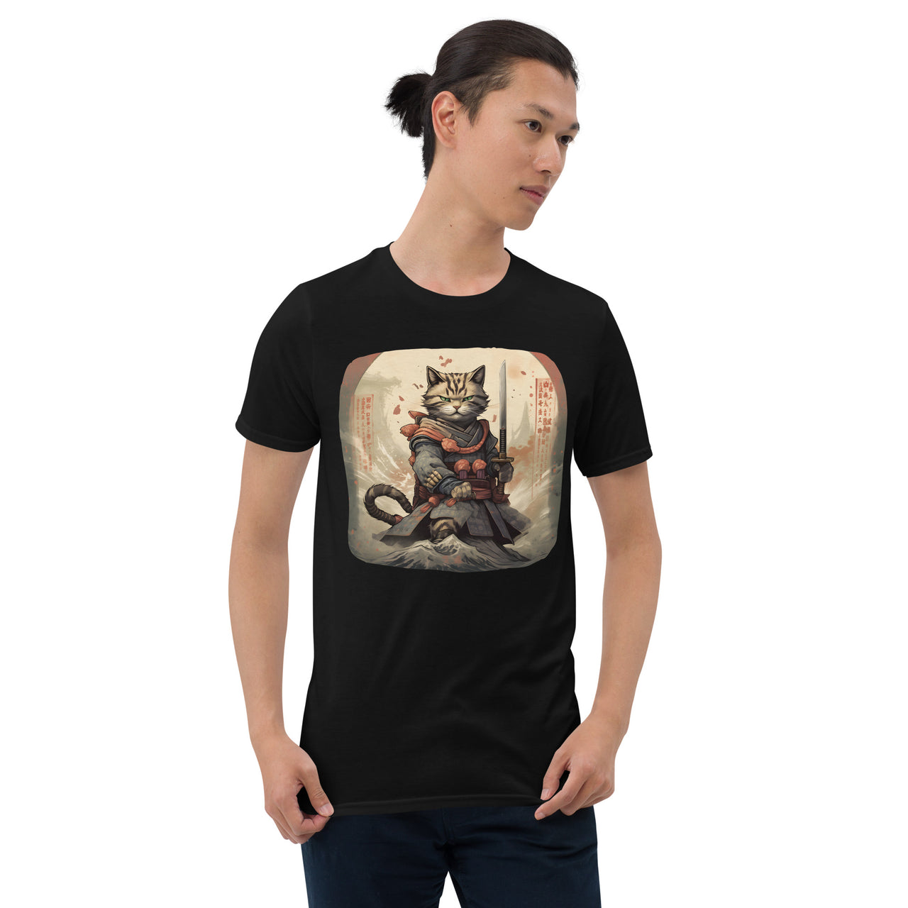 Sumi-e Samurai Japanese Cat Standoff T-Shirt
