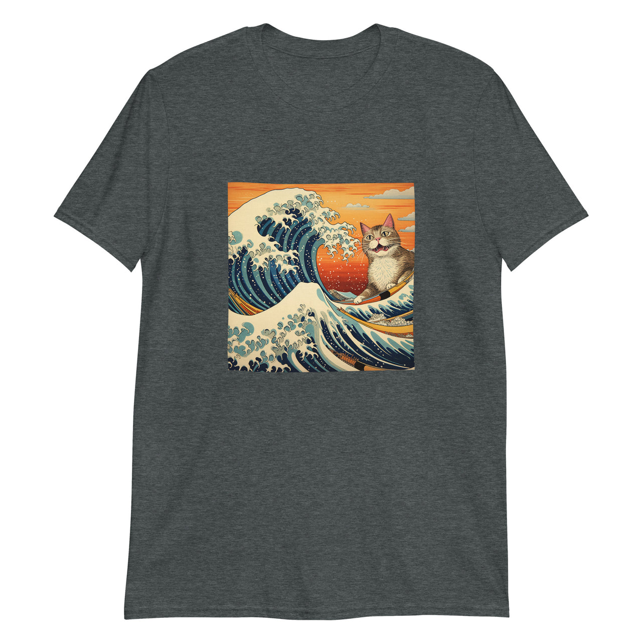 Meowing Edo Cat Ukiyo-e Surfer T-Shirt