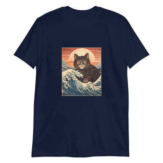 Ukiyo-e Cat Rides the Wave T-Shirt