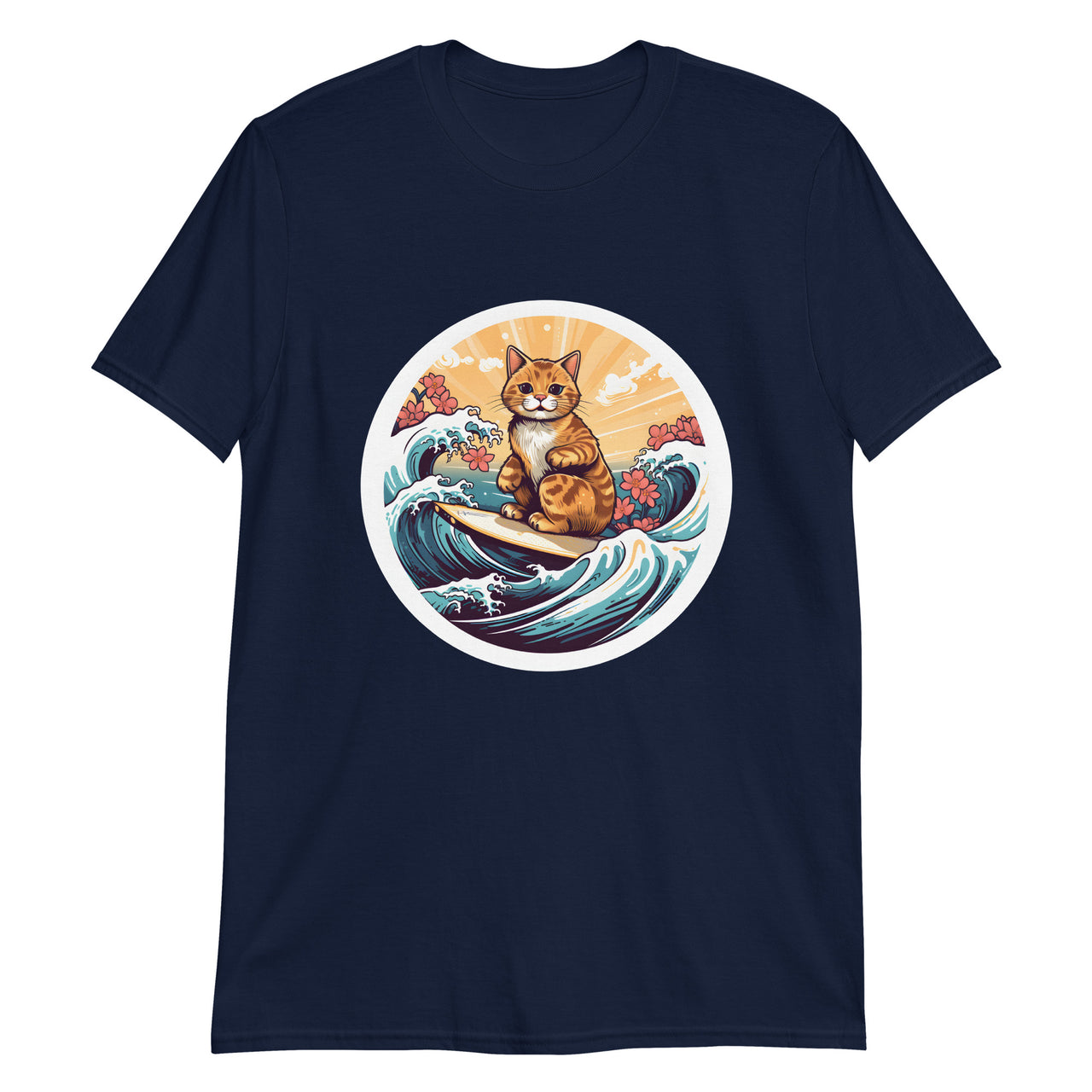 Ukiyo-e Surf Cat: Feline Wave Rider T-Shirt