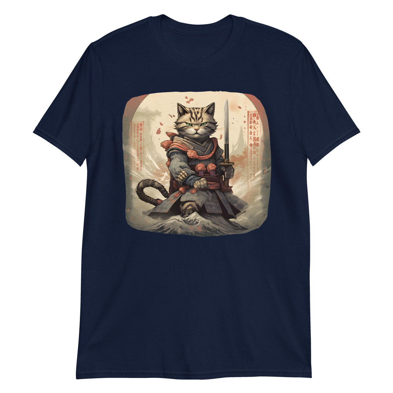 Sumi-e Samurai Japanese Cat Standoff T-Shirt