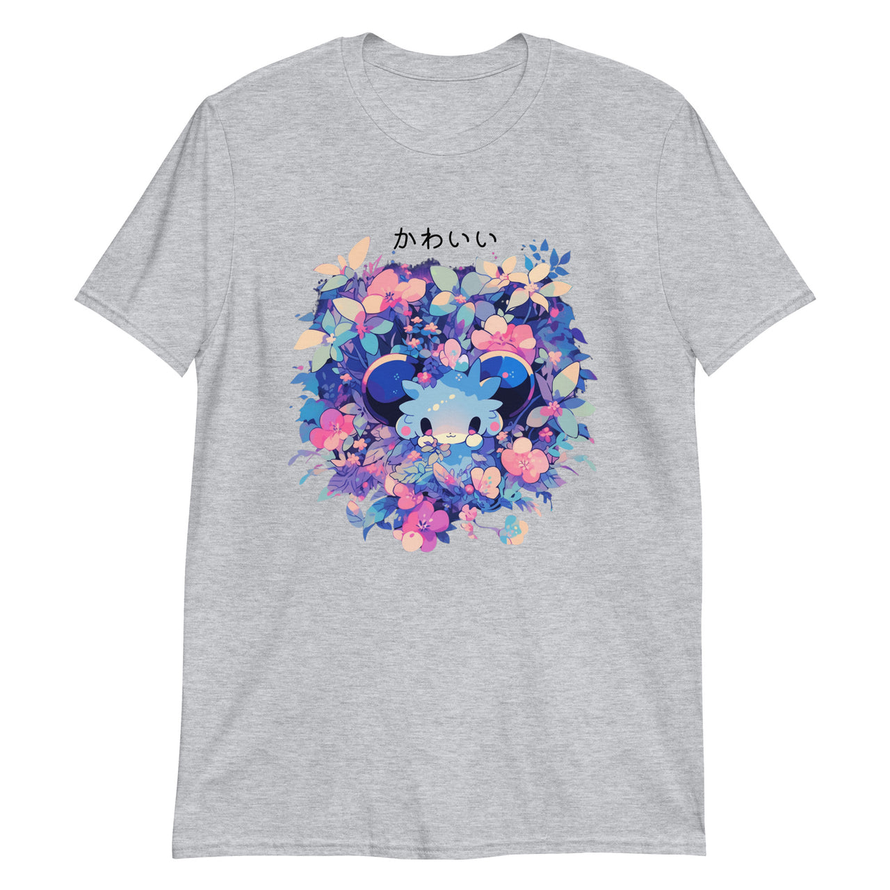 Kawaii Anime Mouse in Colorful Flowers T-Shirt