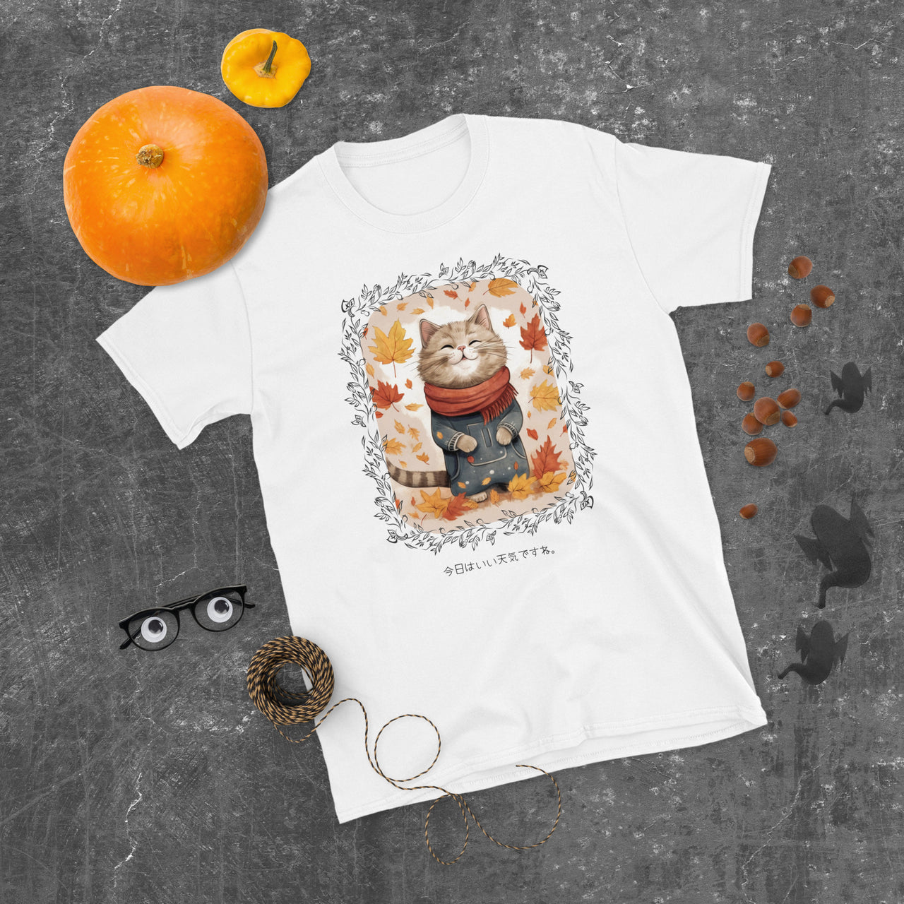 Nice Weather Cat Enjoying Autumn Leaves T-Shirt