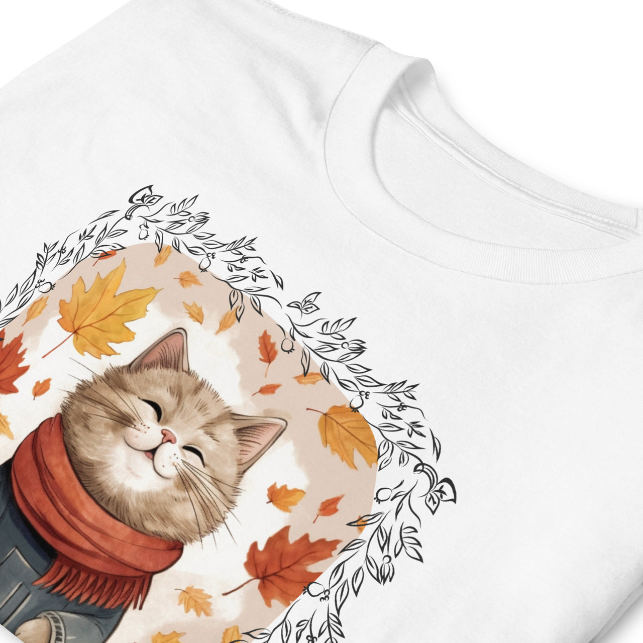 Nice Weather Cat Enjoying Autumn Leaves T-Shirt