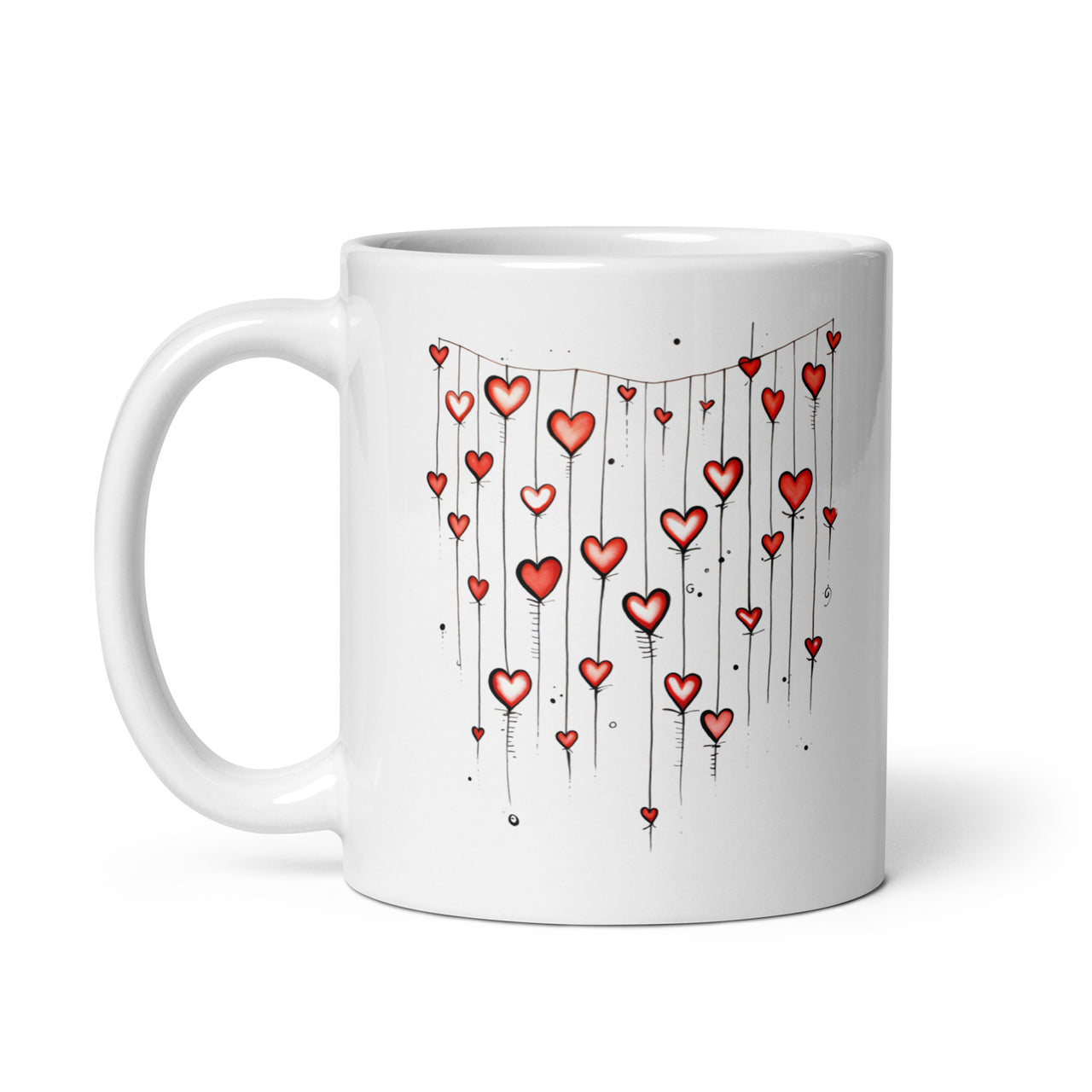 Hearts on a String: Love Airs Out White Mug