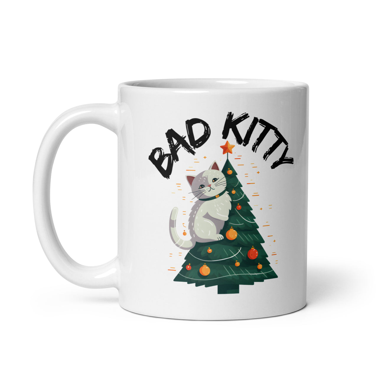 Bad Cat Kitty Christmas Chaos White Mug