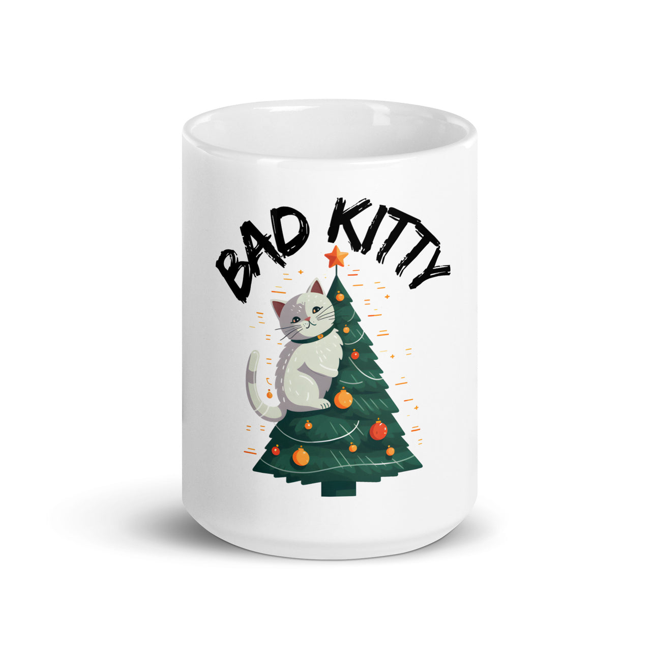 Bad Cat Kitty Christmas Chaos White Mug