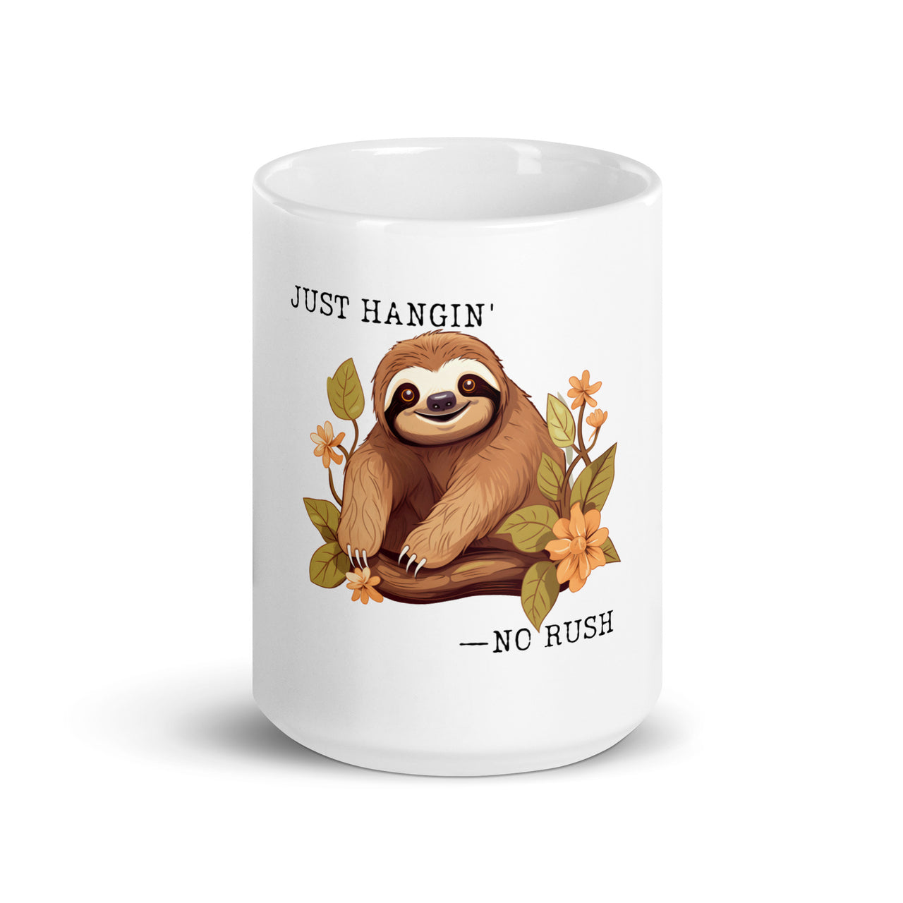 Just Hangin' Sloth: No Rush Vibes White Mug