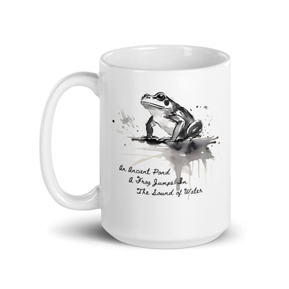Sumi-e Frog Basho's Poem Sound of Water White Mug