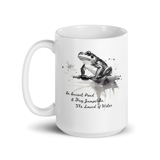 Sumi-e Frog Basho's Poem Sound of Water White Mug