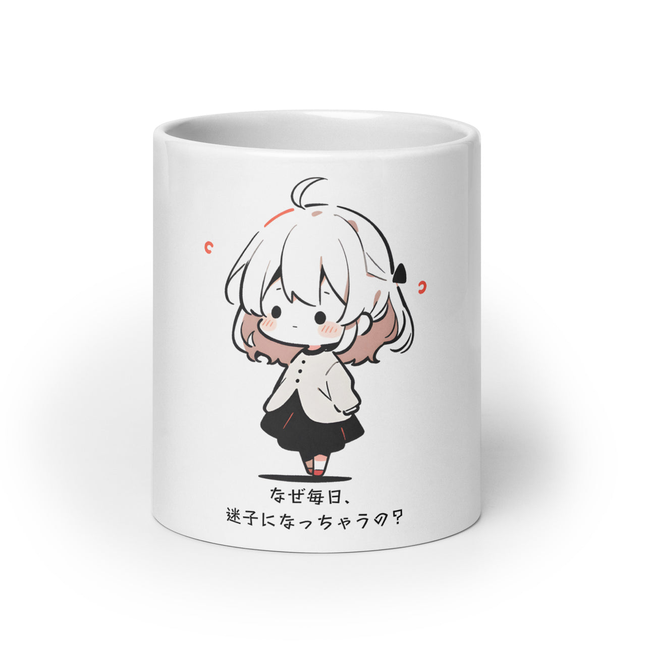 Cute Manga Girl Lost in Life White Mug