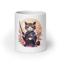 Thumbnail for Japanese Anime Samurai Cat in Kimono White Mug