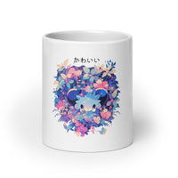 Kawaii Anime Mouse in Colorful Flowers White Mug