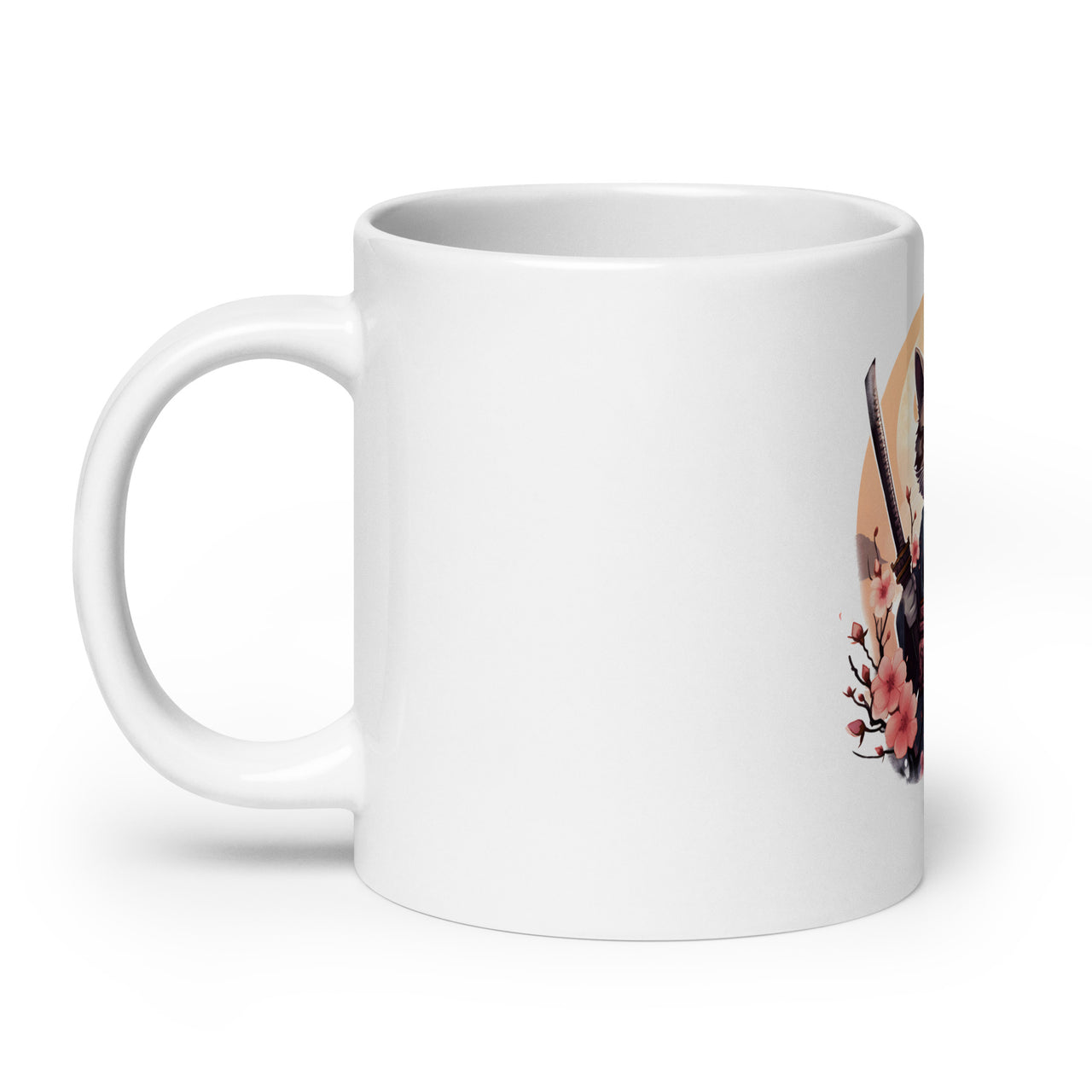 Japanese Anime Samurai Cat in Kimono White Mug