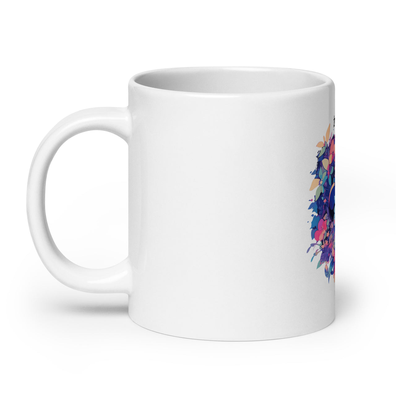 Kawaii Anime Mouse in Colorful Flowers White Mug