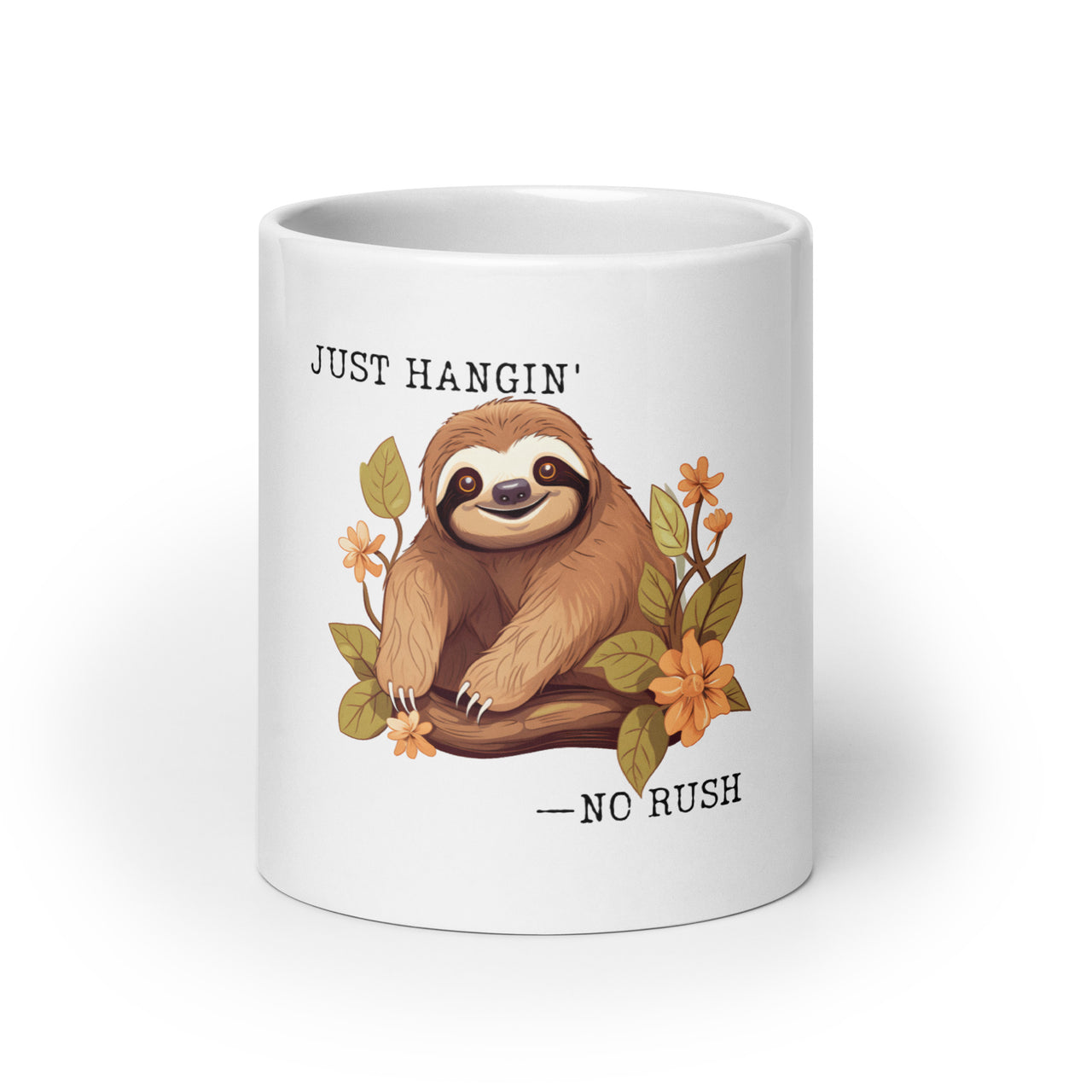 Just Hangin' Sloth: No Rush Vibes White Mug