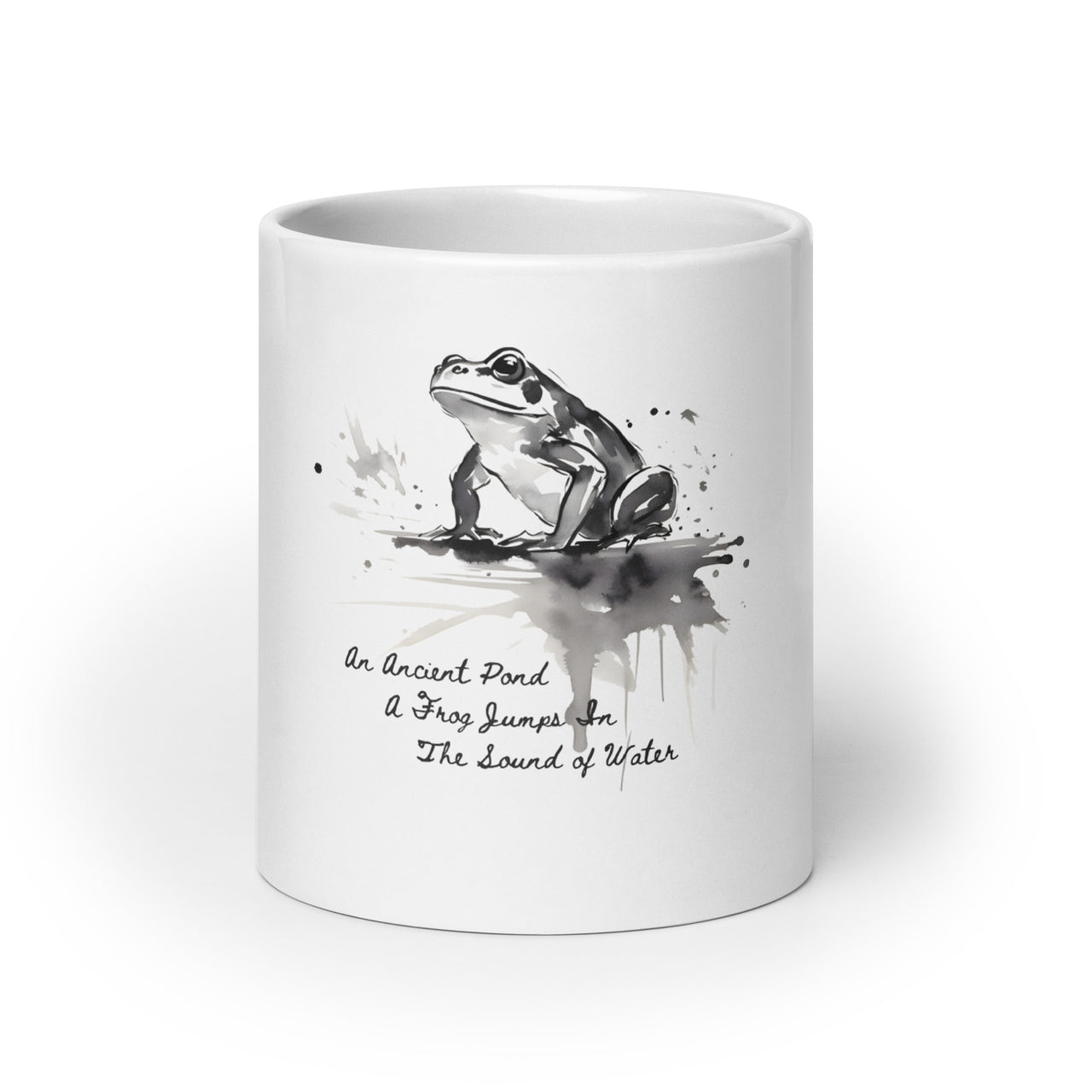 Sumi-e Frog Basho's Poem Sound of Water White Mug