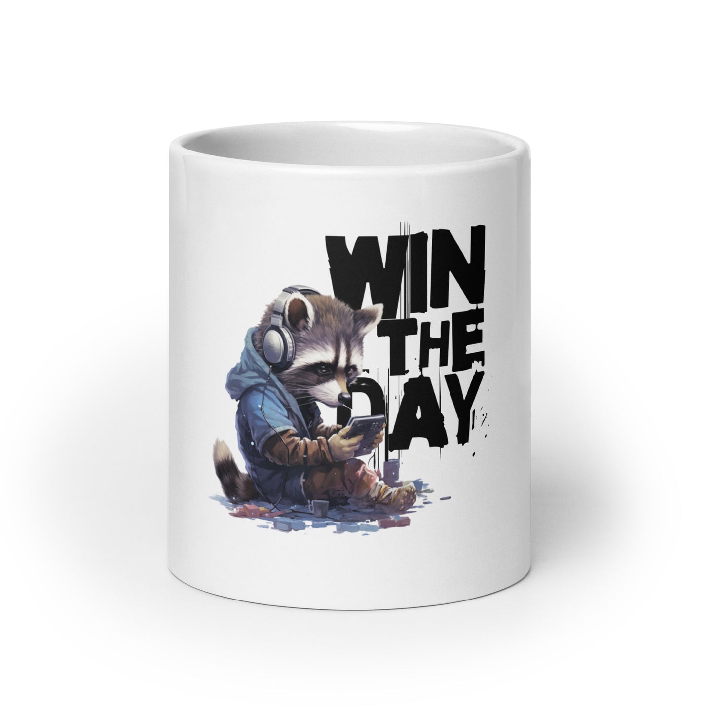 Gaming Raccoon: Win the Day White Mug