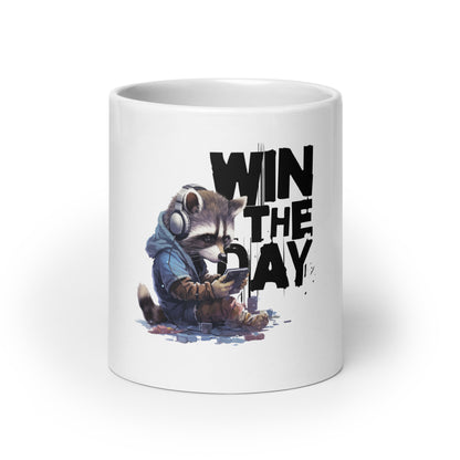 Gaming Raccoon: Win the Day White Mug