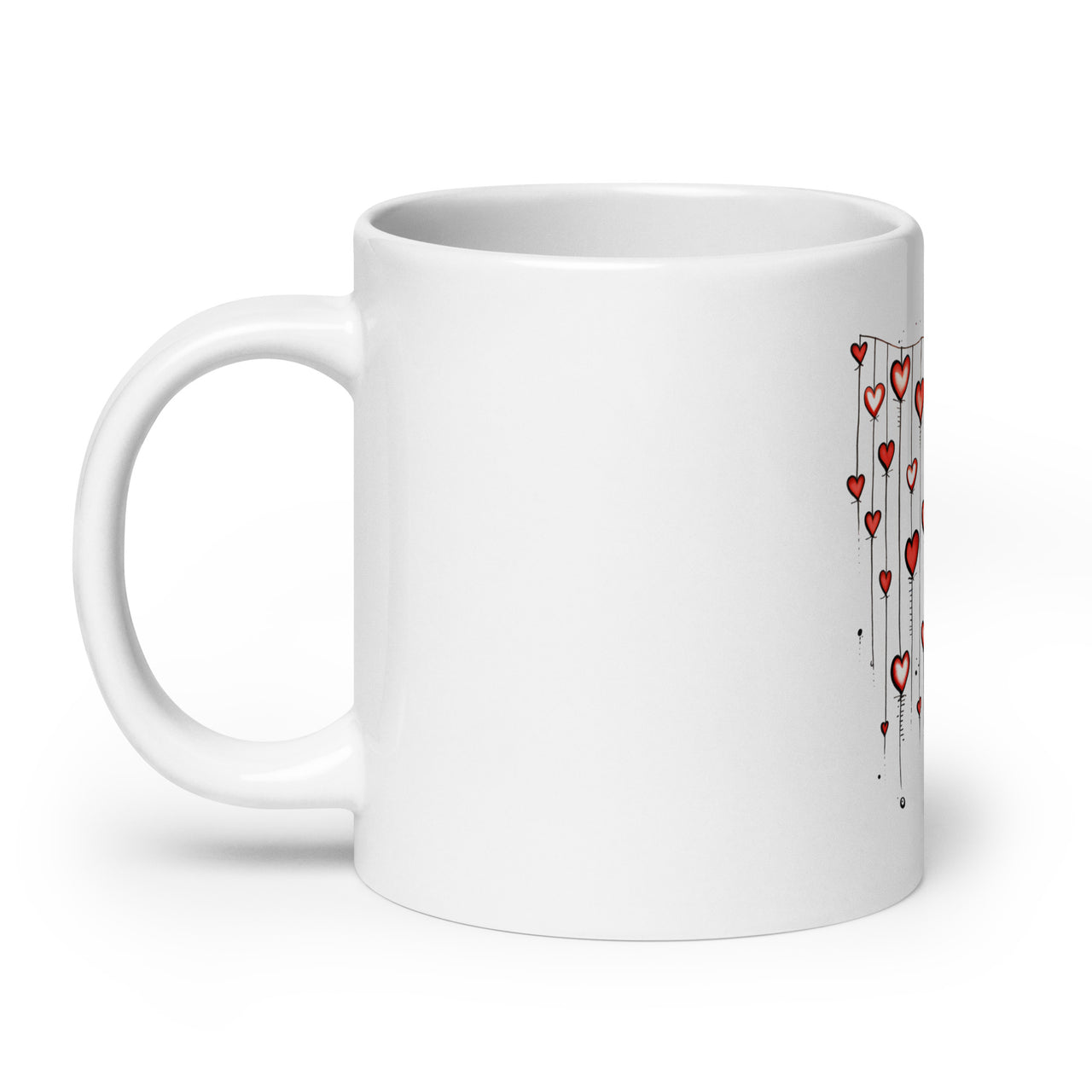 Hearts on a String: Love Airs Out White Mug