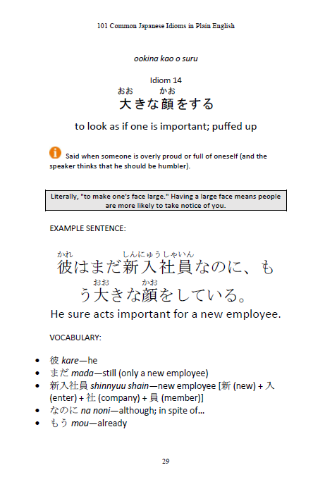 101 Common Japanese Idioms in Plain English [Paperback]