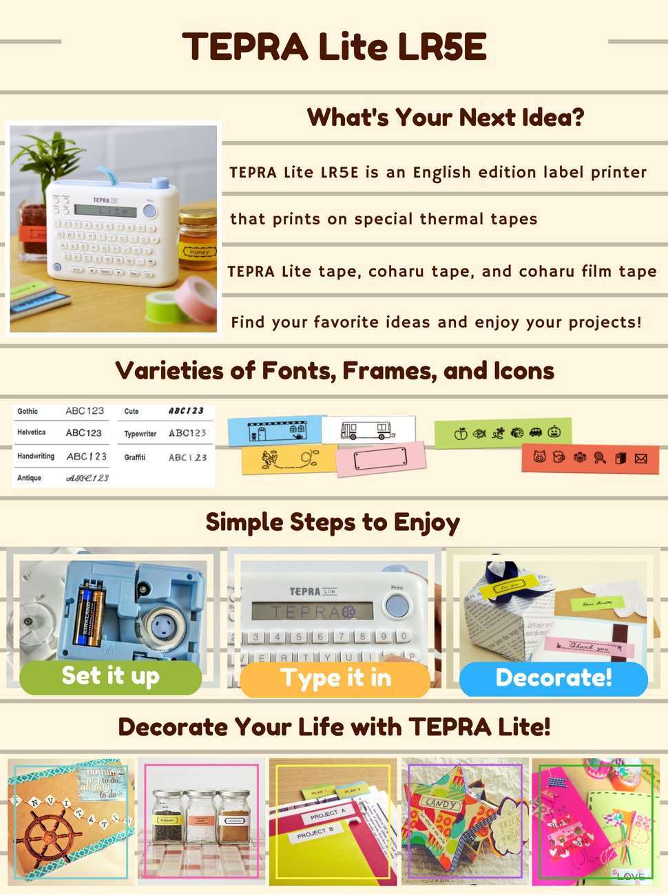TEPRA Lite, LR5E English Edition Washi Tape Label Printer - The Japan Shop