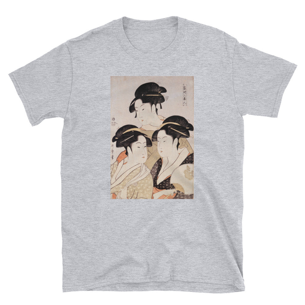 Utamaro Ukiyoe Japanese Art Three Bijin Short-Sleeve Unisex T-Shirt - The Japan Shop