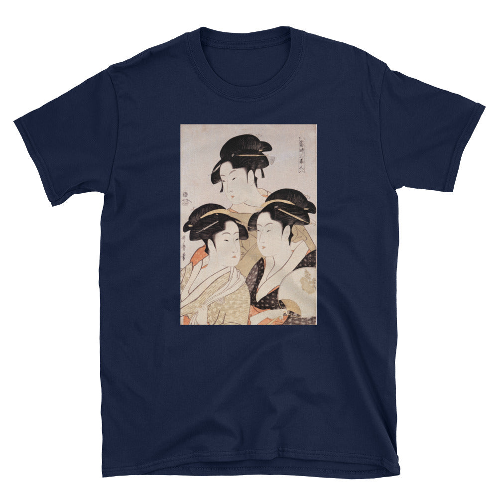 Utamaro Ukiyoe Japanese Art Three Bijin Short-Sleeve Unisex T-Shirt - The Japan Shop