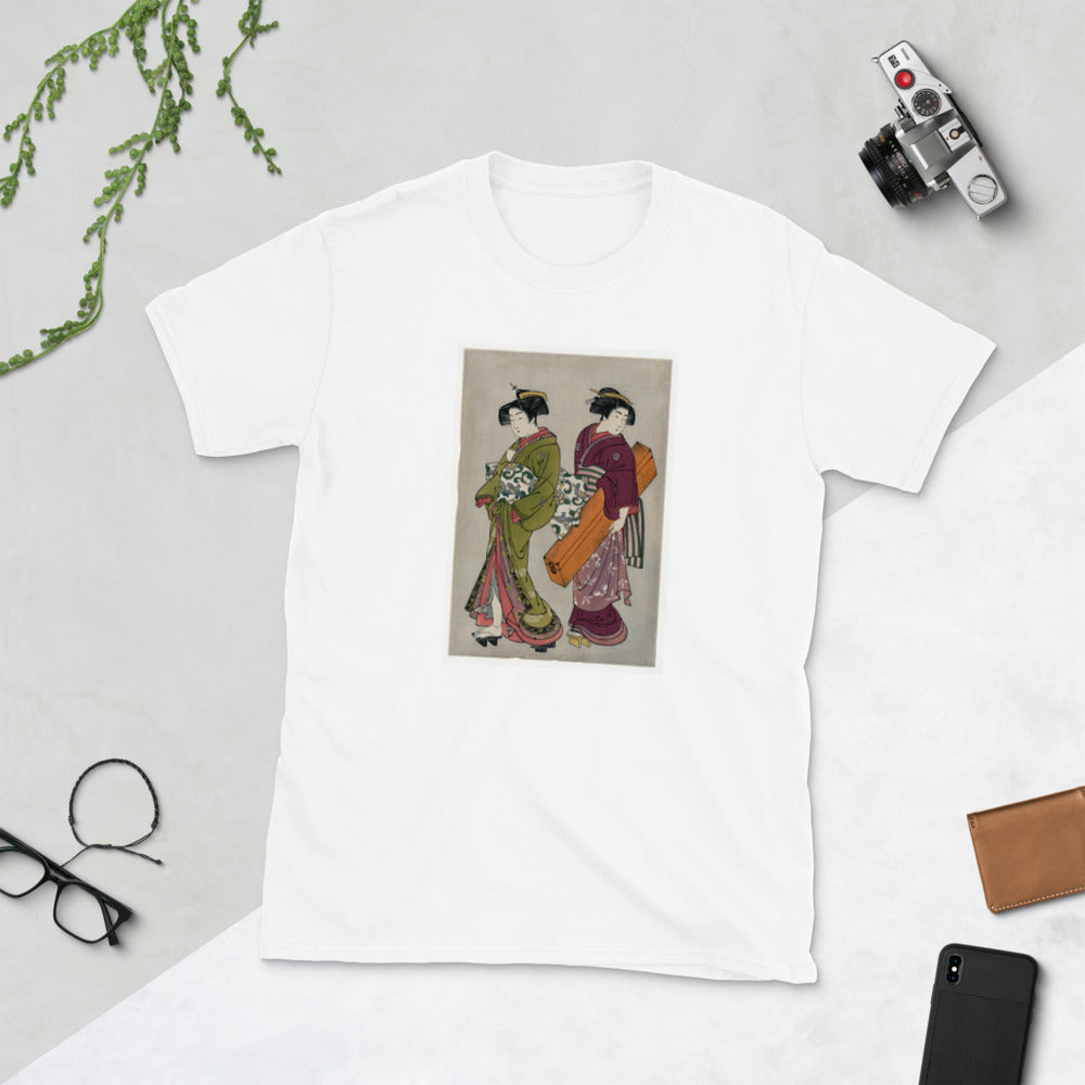 Ukiyo-e of a Geisha and servant by Kitao Shigemasa Short-Sleeve Unisex T-Shirt