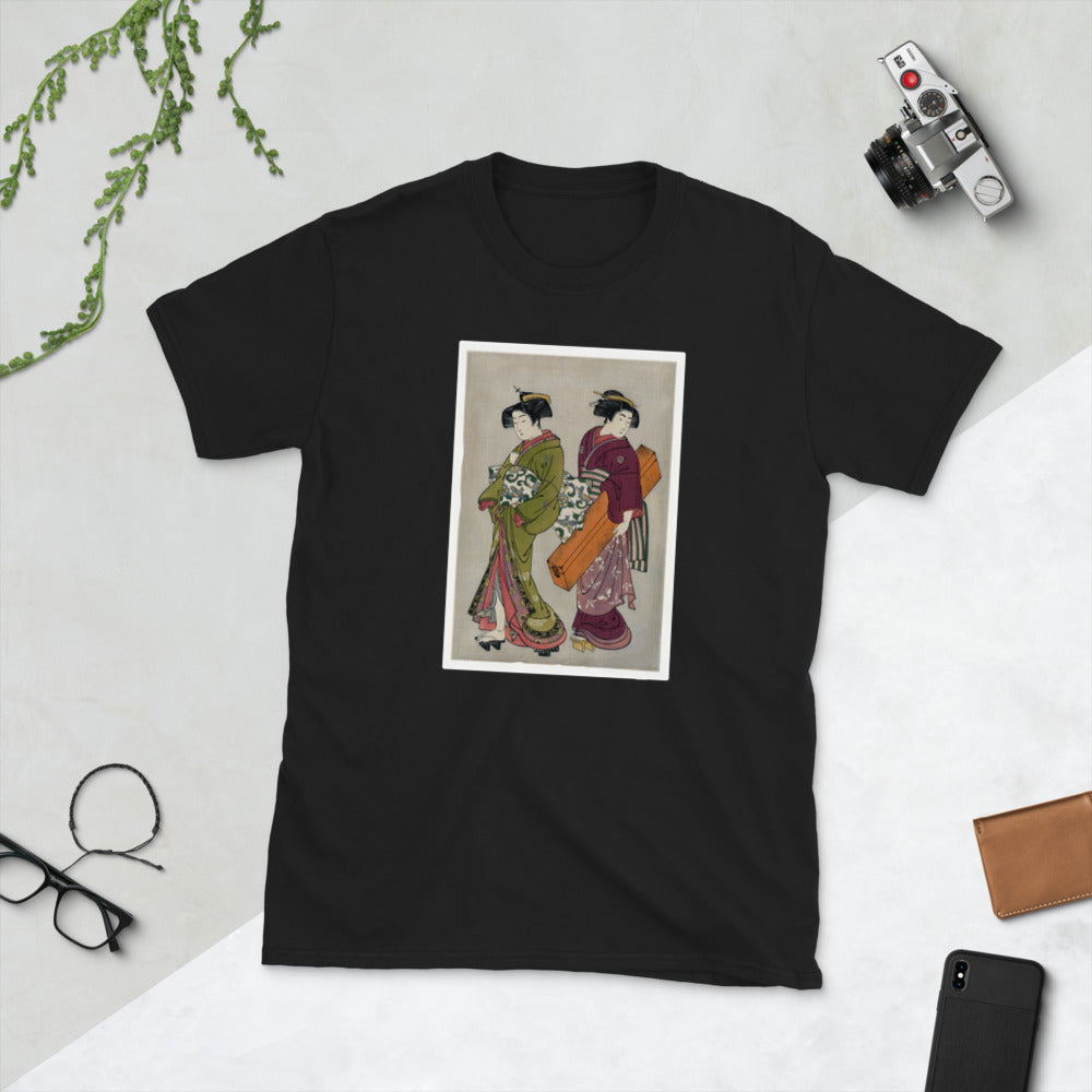 Ukiyo-e of a Geisha and servant by Kitao Shigemasa Short-Sleeve Unisex T-Shirt