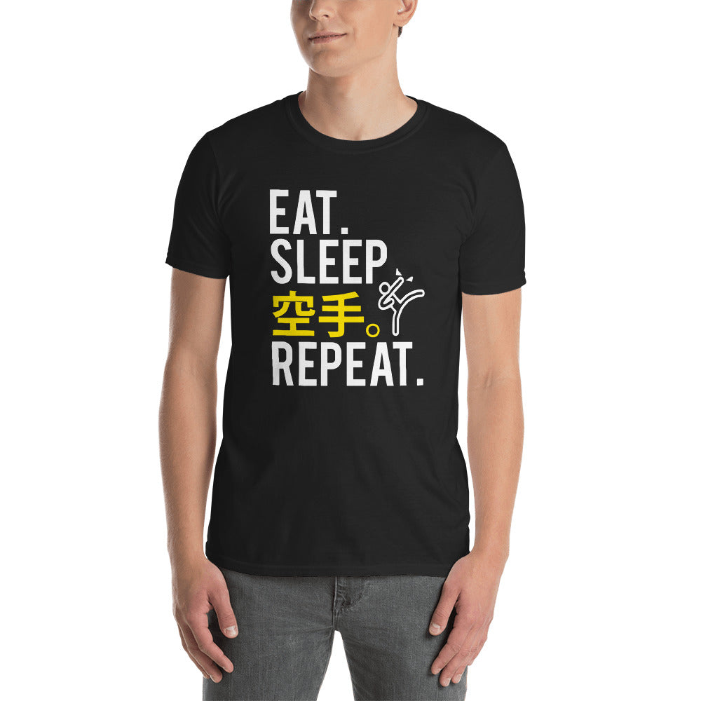 Eat Sleep Karate in Japanese and Repeat Funny Martial Arts Short-Sleeve Unisex T-Shirt - The Japan Shop