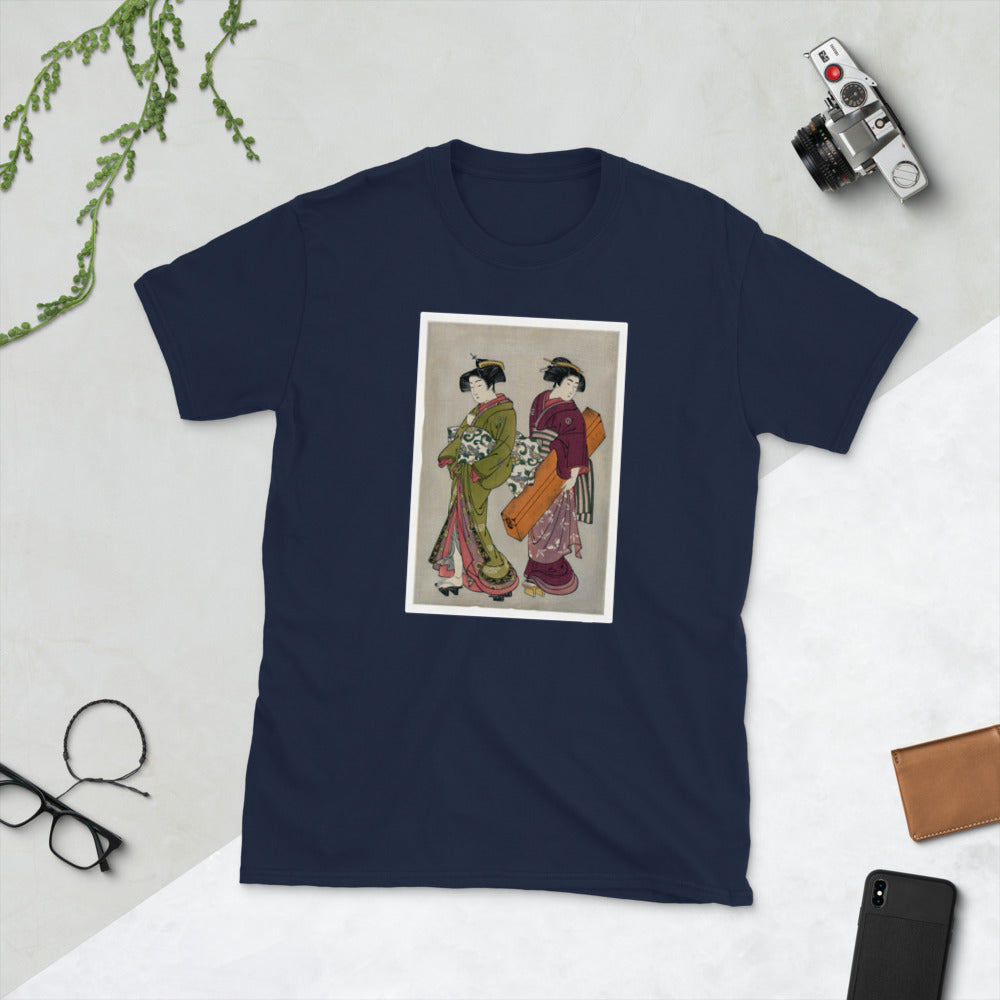 Ukiyo-e of a Geisha and servant by Kitao Shigemasa Short-Sleeve Unisex T-Shirt