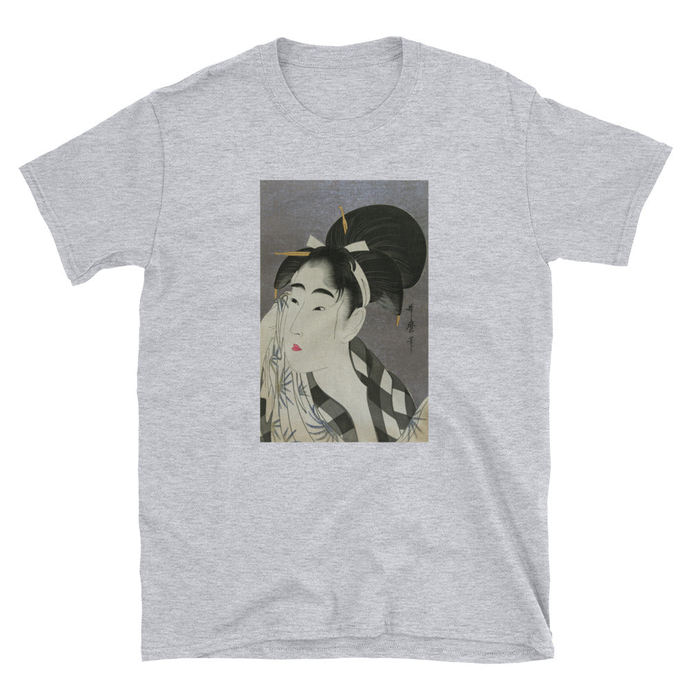 Utamaro Ukiyoe Japanese Art Bijin Wiping Sweat Short-Sleeve Unisex T-Shirt - The Japan Shop